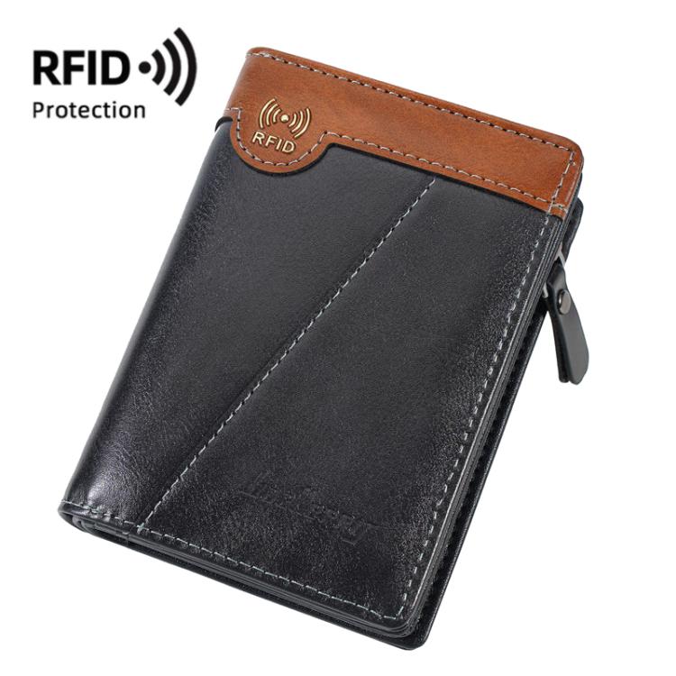 Portafoglio compatto da uomo Baellerry D5592 in pelle cerata vintage con protezione RFID e porta carte multiple.