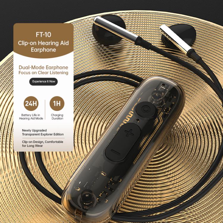 Cuffie acustiche FT-10 con riduzione del rumore e amplificatore audio a clip di lunga durata.