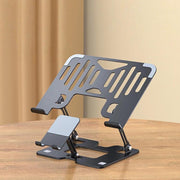 2-In-1 Foldable Laptop Tablet Stand Riser With Phone Holder, Strip Black, Strip Silver