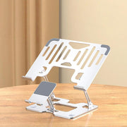 2-In-1 Foldable Laptop Tablet Stand Riser With Phone Holder, Strip Black, Strip Silver