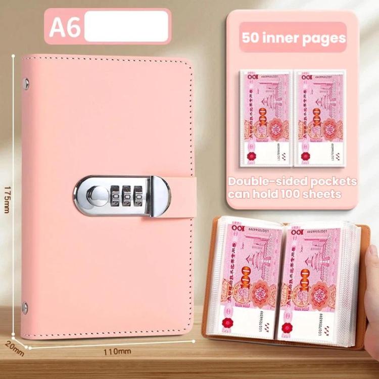 Libretto portadenaro A6 con serratura a combinazione, 50 pagine, grande capacità, impermeabile, per banconote commemorative