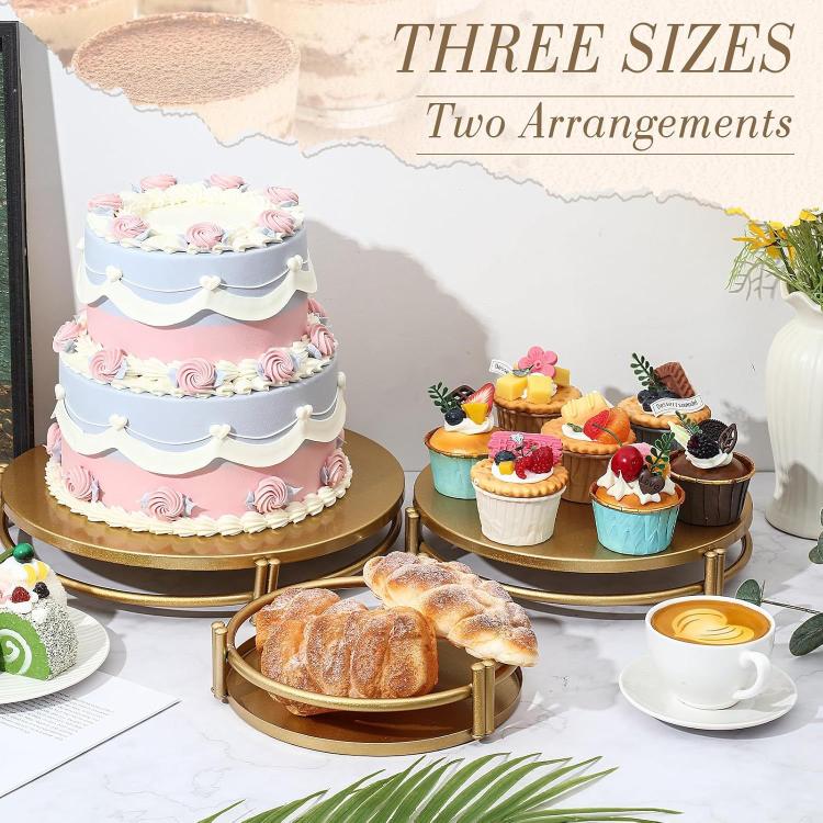 Elegante set di alzatine per torte a più livelli con 3 vassoi impilabili per dessert, ideali per matrimoni e feste, 30/25/20 cm.