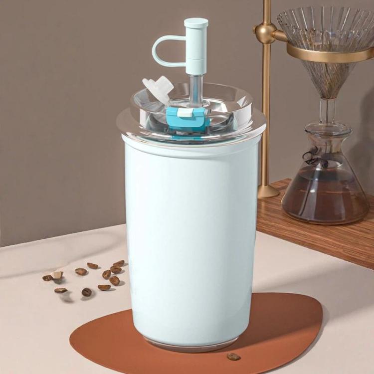 Tazza da caffè termica in acciaio inox 316 con doppia parete sottovuoto e cannuccia., 300ml
