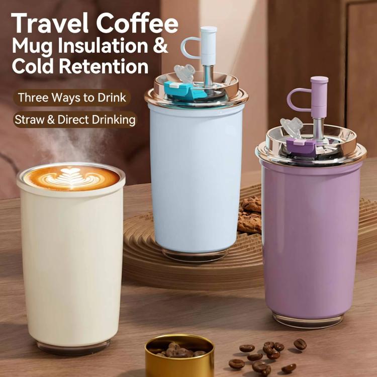 Tazza da caffè termica in acciaio inox 316 con doppia parete sottovuoto e cannuccia., 300ml