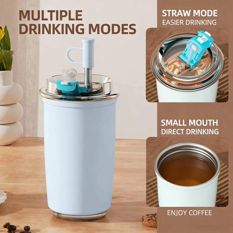 Tazza da caffè termica in acciaio inox 316 con doppia parete sottovuoto e cannuccia., 300ml