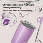 Tazza da caffè termica in acciaio inox 316 con doppia parete sottovuoto e cannuccia., 300ml