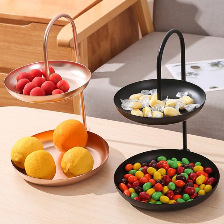 Vassoio decorativo a due livelli in ferro battuto, versatile, ideale per servire e presentare in feste e per l'uso quotidiano.