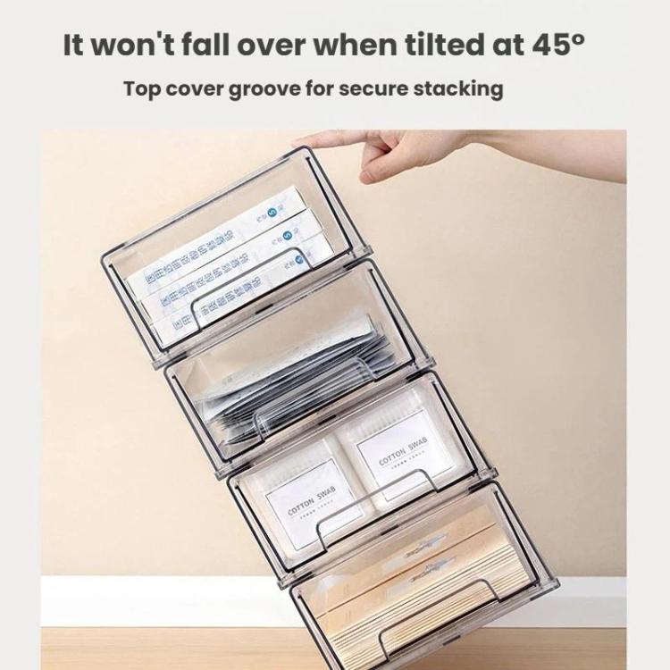 Scatola portaoggetti trasparente e spessa, impilabile, a cassetto, per organizer da scrivania., Small, Large, Extra Large