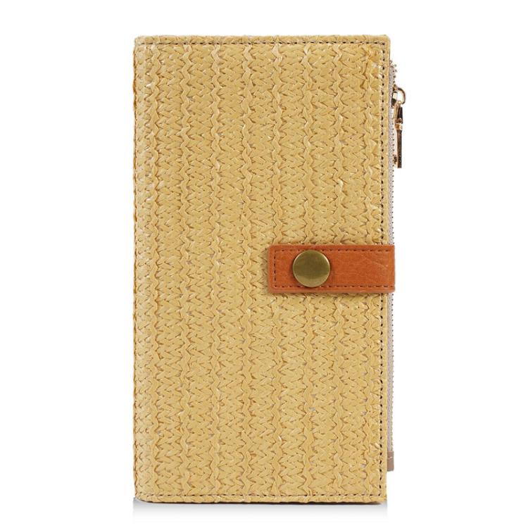 Portafoglio lungo da donna Baellerry N2348, stile vintage, con porta carte multiuso e cerniera, texture effetto paglia.
