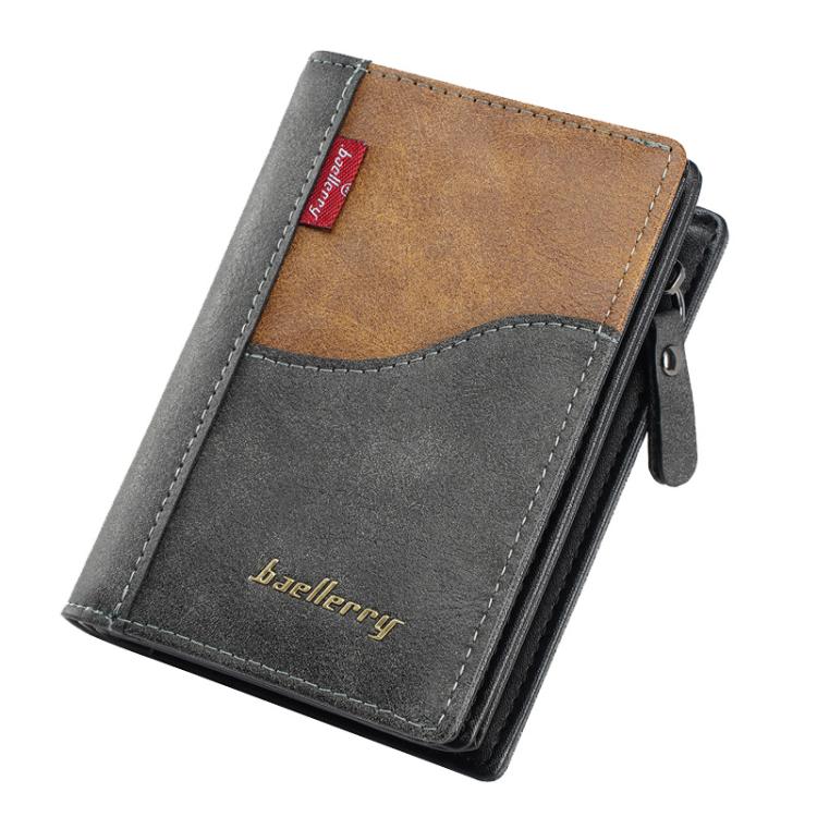 Portafoglio compatto da uomo Baellerry D5591, stile vintage, con cerniera a contrasto, porta monete e carte di credito.