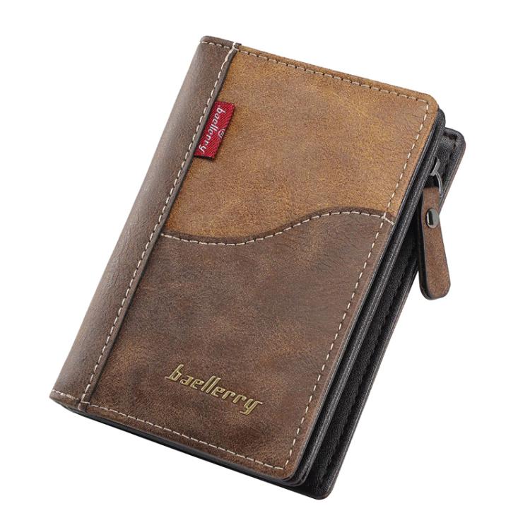 Portafoglio compatto da uomo Baellerry D5591, stile vintage, con cerniera a contrasto, porta monete e carte di credito.