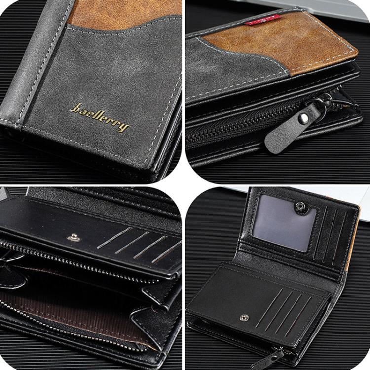 Portafoglio compatto da uomo Baellerry D5591, stile vintage, con cerniera a contrasto, porta monete e carte di credito.
