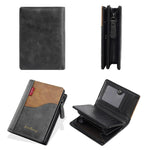 Portafoglio compatto da uomo Baellerry D5591, stile vintage, con cerniera a contrasto, porta monete e carte di credito.