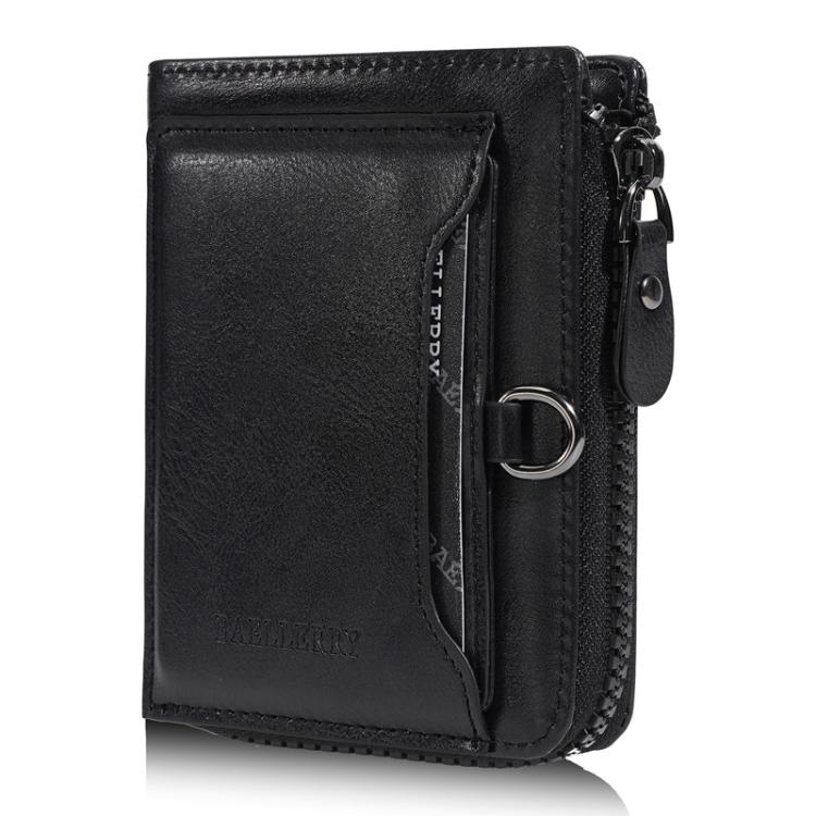 Portafoglio compatto da uomo Baellerry D5124 in pelle cerata vintage, porta carte, scomparto multiplo, tasca con cerniera e portamonete.