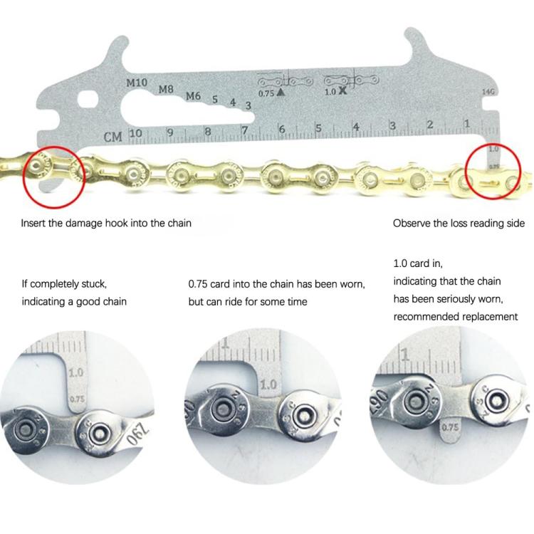 BIKERSAY Strumento 7 in 1 per l'indicazione dell'usura della catena, righello di misurazione, strumento per la manutenzione della bicicletta