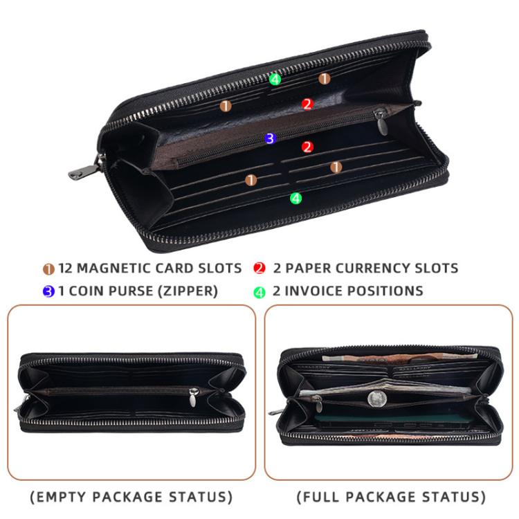 Portafoglio lungo da uomo Baellerry C3097 con cerniera, porta carte multiuso, grande capacità, porta cellulare, porta monete.