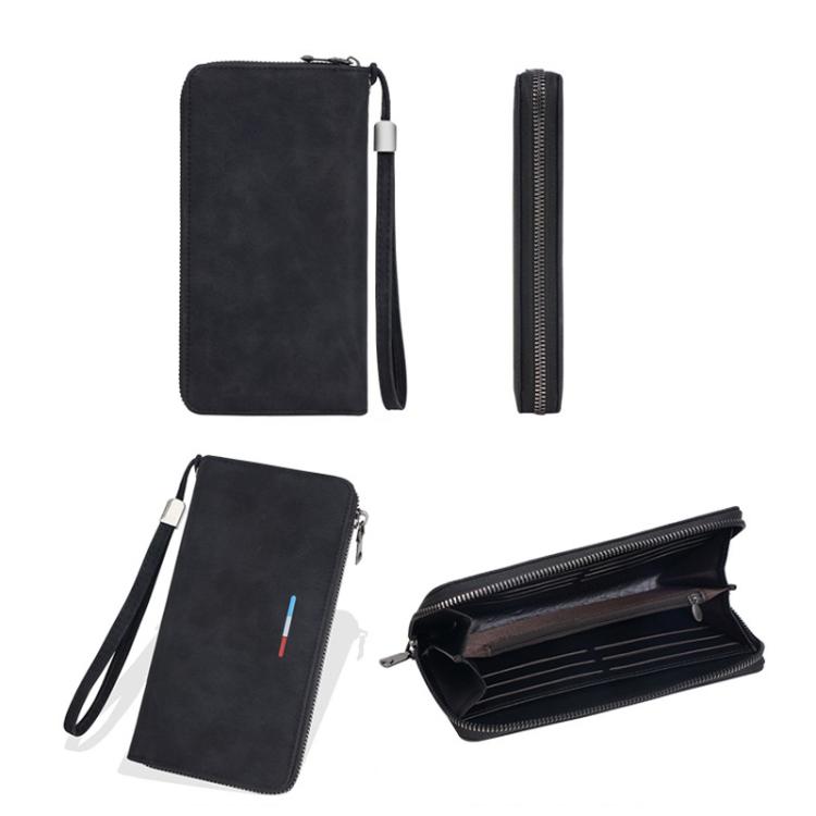 Portafoglio lungo da uomo Baellerry C3097 con cerniera, porta carte multiuso, grande capacità, porta cellulare, porta monete.