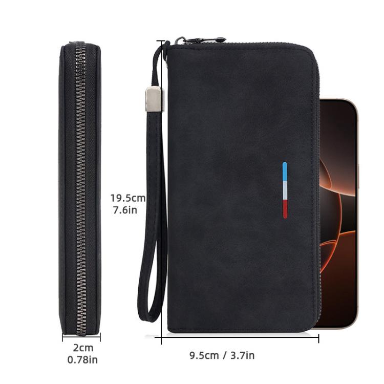 Portafoglio lungo da uomo Baellerry C3097 con cerniera, porta carte multiuso, grande capacità, porta cellulare, porta monete.