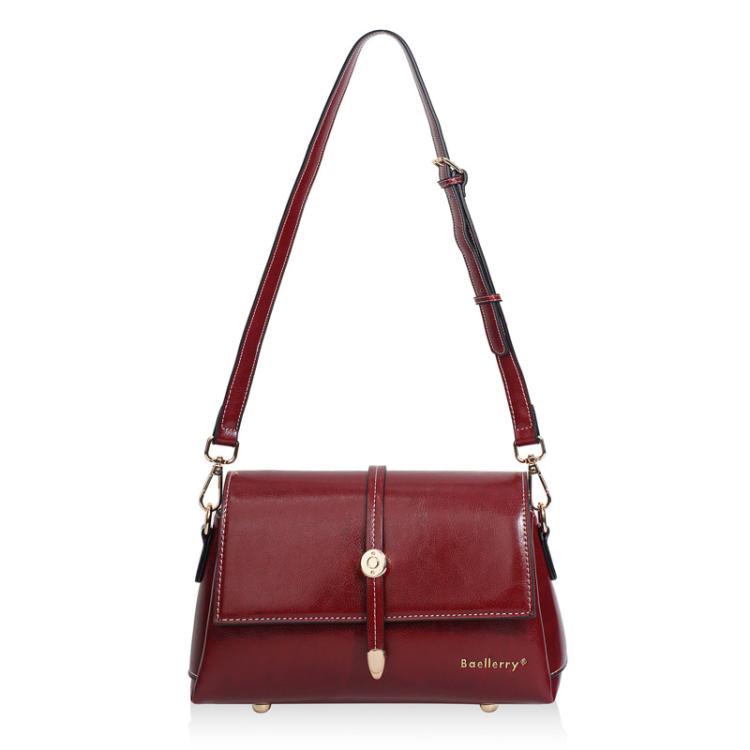 Borsa a tracolla piccola quadrata da donna Baellerry N8943 in pelle cerata vintage con fibbia in metallo, modello monospalla.