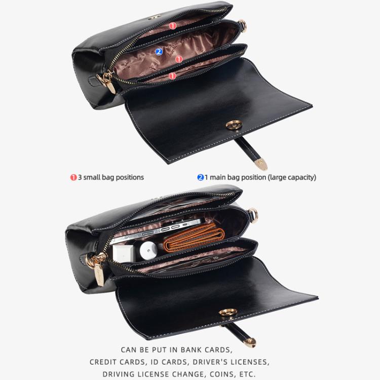 Borsa a tracolla piccola quadrata da donna Baellerry N8943 in pelle cerata vintage con fibbia in metallo, modello monospalla.