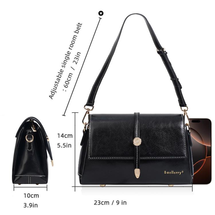 Borsa a tracolla piccola quadrata da donna Baellerry N8943 in pelle cerata vintage con fibbia in metallo, modello monospalla.