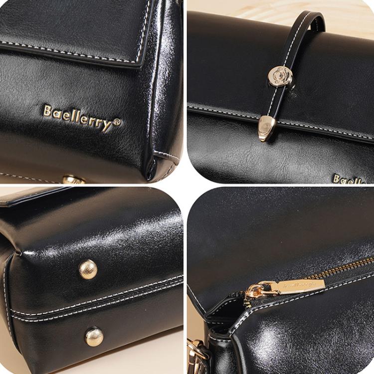 Borsa a tracolla piccola quadrata da donna Baellerry N8943 in pelle cerata vintage con fibbia in metallo, modello monospalla.