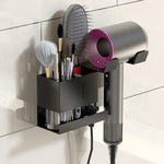 Supporto universale da parete per asciugacapelli con organizer per cavi e vano portaoggetti per strumenti per lo styling dei capelli., No-drill Black, No-drill White, Drill Black, Drill White