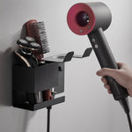 Supporto universale da parete per asciugacapelli con organizer per cavi e vano portaoggetti per strumenti per lo styling dei capelli., No-drill Black, No-drill White, Drill Black, Drill White