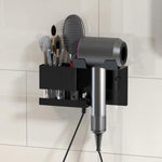 Supporto universale da parete per asciugacapelli con organizer per cavi e vano portaoggetti per strumenti per lo styling dei capelli., No-drill Black, No-drill White, Drill Black, Drill White