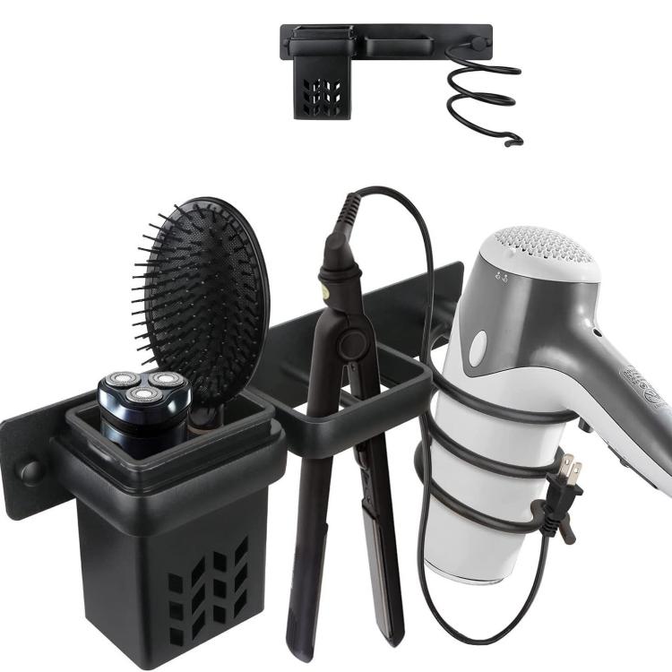 Supporto da parete in alluminio per asciugacapelli e piastra per capelli, organizer da bagno.