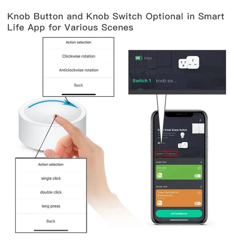 Interruttore a manopola Zigbee con magnete, adesivo, posizionamento libero, regolazione della luminosità, compatibile con Home Assistant, ZG-101ZD