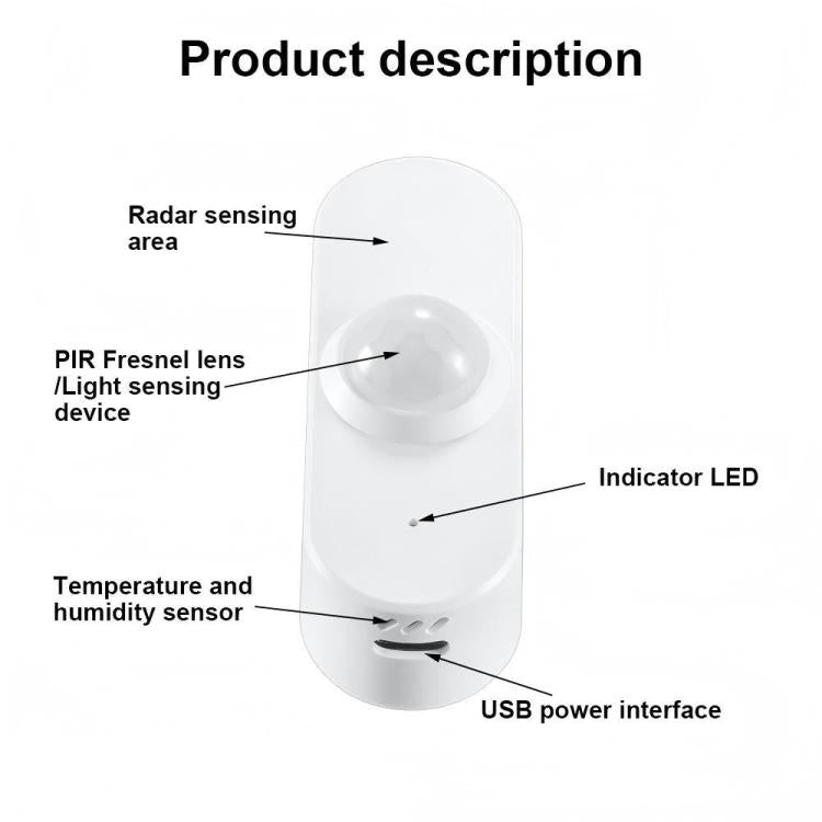 Sensore PIR + Sensore di luce + Sensore di temperatura/umidità + Sensore di presenza umana USB Zigbee a basso consumo Sensore di temperatura/umidità e luce, ZG-204ZH With 24GHz Millimeter Wave, ZG-204ZQ