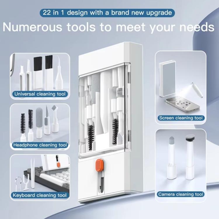 Kit di pulizia per dispositivi elettronici 22 in 1 con custodia a scomparsa, set di strumenti tutto in uno per tastiera, telefono, fotocamera, auricolari