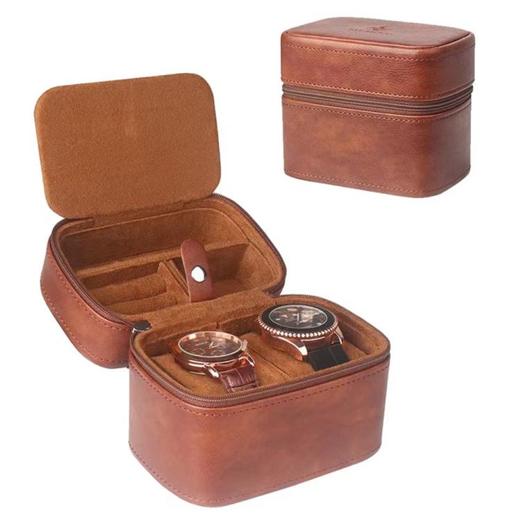 Custodia per orologio con motivo a giglio e astuccio in pelle con cerniera per riporre l'orologio.