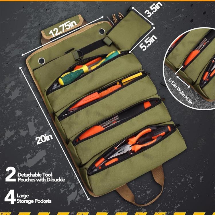 Borsa arrotolabile portatile per riporre attrezzi di riparazione.