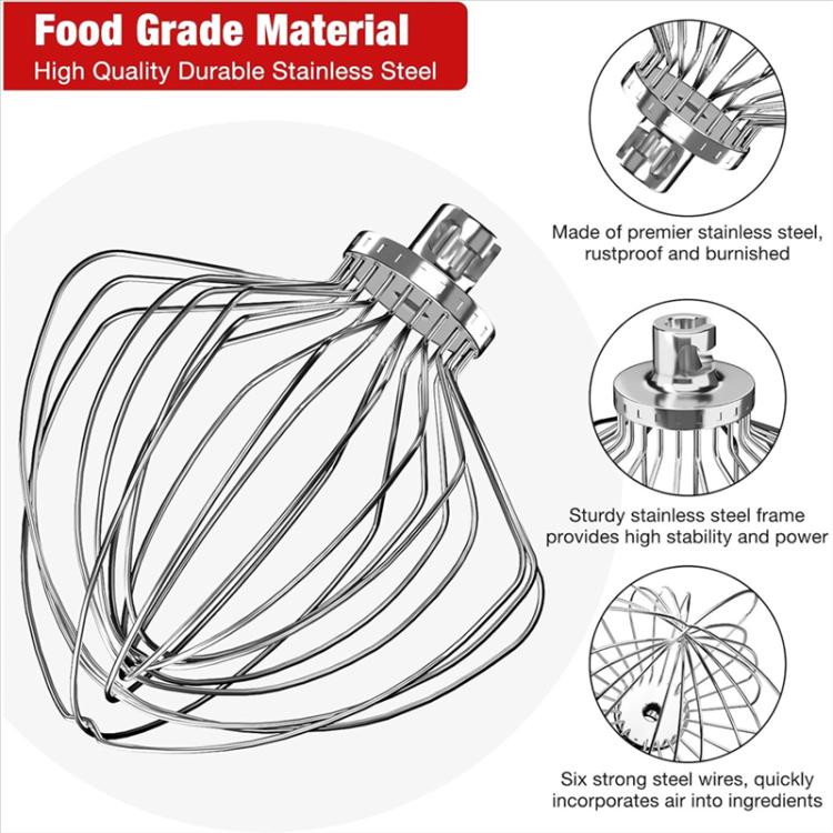 Frusta in acciaio inox a 11 fili per impastatrice KitchenAid da 7 quarti con sollevamento della ciotola.