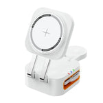 Caricabatterie wireless magnetico 3 in 1 da 15 W con cavo retrattile e supporto di ricarica da tavolo pieghevole.