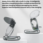 Caricabatterie wireless magnetico 3 in 1 da 15 W con luci LED colorate e supporto da tavolo girevole.