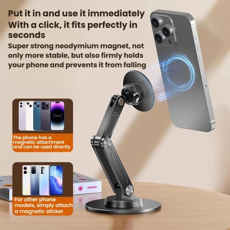 Supporto per telefono pieghevole e magnetico a tre assi in lega di alluminio P74, girevole a 360 gradi.