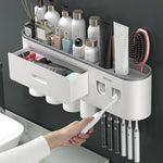 Mengni - Porta spazzolino da bagno con doppio dispenser di dentifricio e bicchiere per collutorio, 2 Cups, 3 Cups, 4 Cups, 5 Cups
