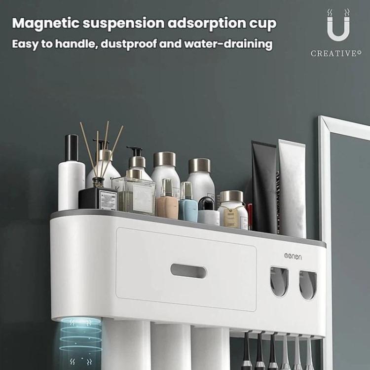 Mengni - Porta spazzolino da bagno con doppio dispenser di dentifricio e bicchiere per collutorio, 2 Cups, 3 Cups, 4 Cups, 5 Cups