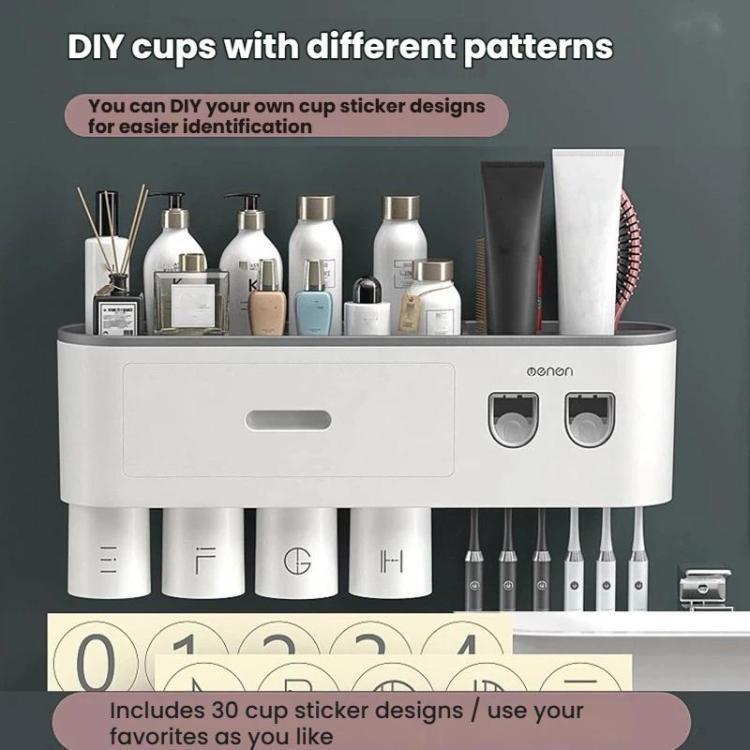 Mengni - Porta spazzolino da bagno con doppio dispenser di dentifricio e bicchiere per collutorio, 2 Cups, 3 Cups, 4 Cups, 5 Cups