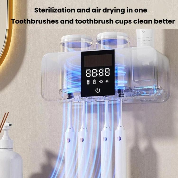 Porta spazzolino intelligente con sterilizzazione UV e funzione di asciugatura, set con bicchiere per collutorio da parete