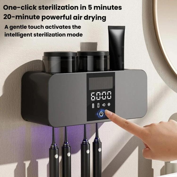 Porta spazzolino intelligente con sterilizzazione UV e funzione di asciugatura, set con bicchiere per collutorio da parete