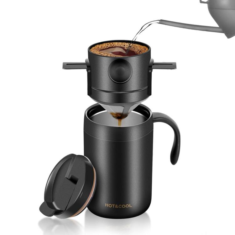 Set da caffè portatile per esterni con thermos in acciaio inossidabile e filtro per caffè a goccia., Black Cup+Drip Tray, Black Cup+Drip Tray+Spoon, White Cup+Drip Tray, White Cup+Drip Tray+Spoon