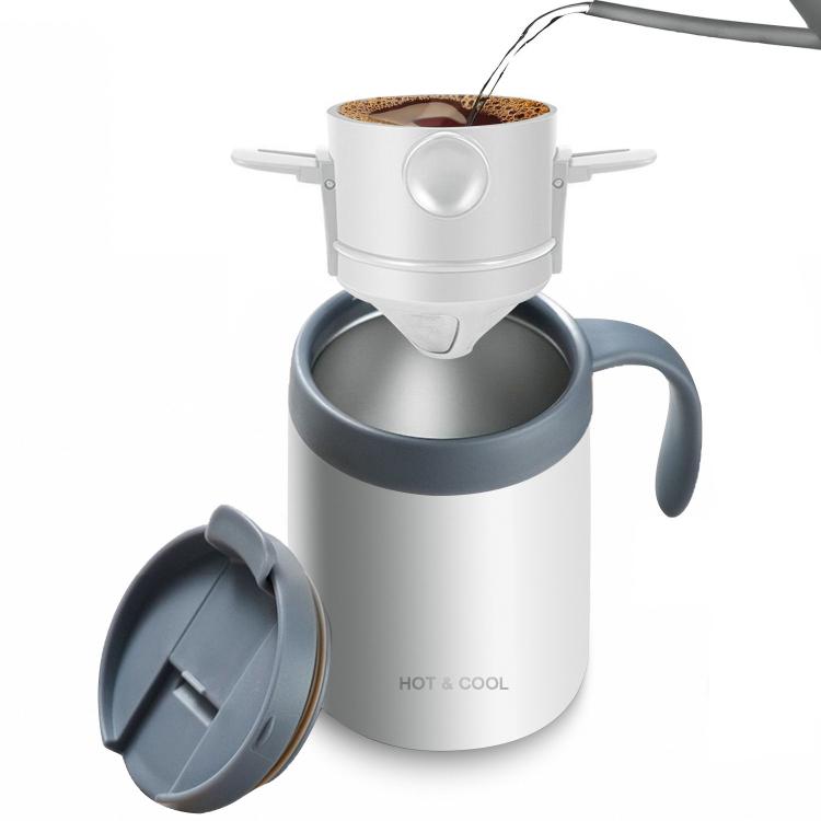 Set da caffè portatile per esterni con thermos in acciaio inossidabile e filtro per caffè a goccia., Black Cup+Drip Tray, Black Cup+Drip Tray+Spoon, White Cup+Drip Tray, White Cup+Drip Tray+Spoon