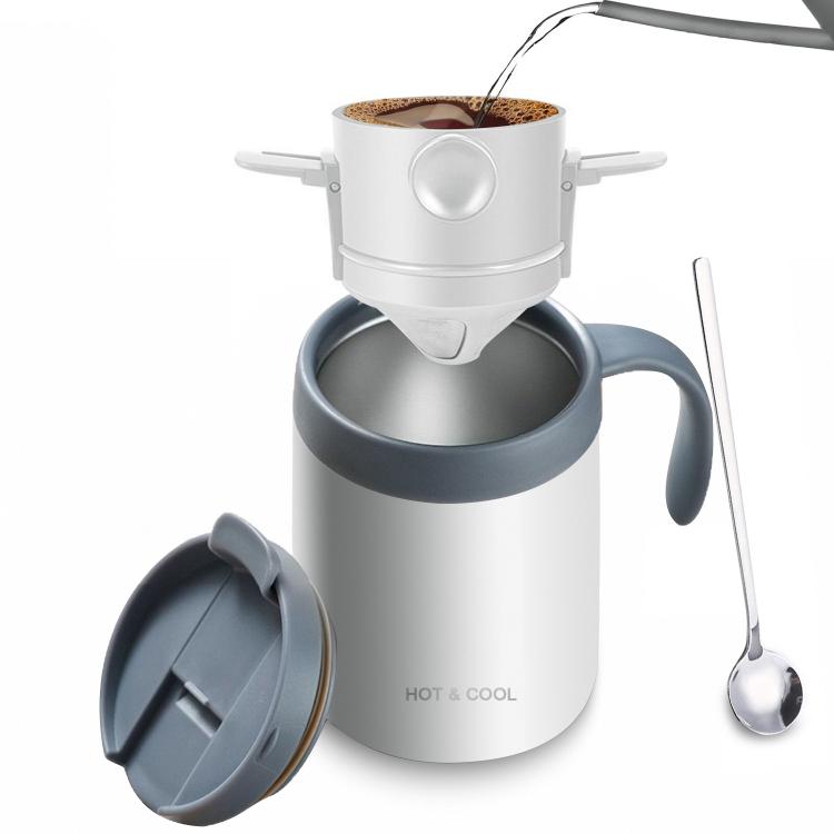 Set da caffè portatile per esterni con thermos in acciaio inossidabile e filtro per caffè a goccia., Black Cup+Drip Tray, Black Cup+Drip Tray+Spoon, White Cup+Drip Tray, White Cup+Drip Tray+Spoon