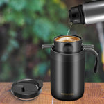 Set da caffè portatile per esterni con thermos in acciaio inossidabile e filtro per caffè a goccia., Black Cup+Drip Tray, Black Cup+Drip Tray+Spoon, White Cup+Drip Tray, White Cup+Drip Tray+Spoon