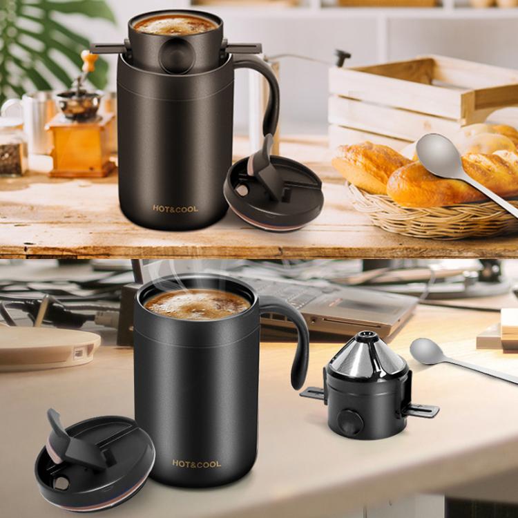 Set da caffè portatile per esterni con thermos in acciaio inossidabile e filtro per caffè a goccia., Black Cup+Drip Tray, Black Cup+Drip Tray+Spoon, White Cup+Drip Tray, White Cup+Drip Tray+Spoon
