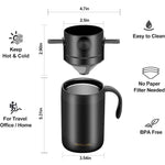 Set da caffè portatile per esterni con thermos in acciaio inossidabile e filtro per caffè a goccia., Black Cup+Drip Tray, Black Cup+Drip Tray+Spoon, White Cup+Drip Tray, White Cup+Drip Tray+Spoon